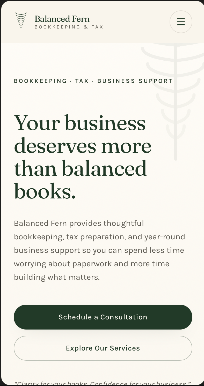 Balanced Fern Bookkeeping & Tax, mobile view 1