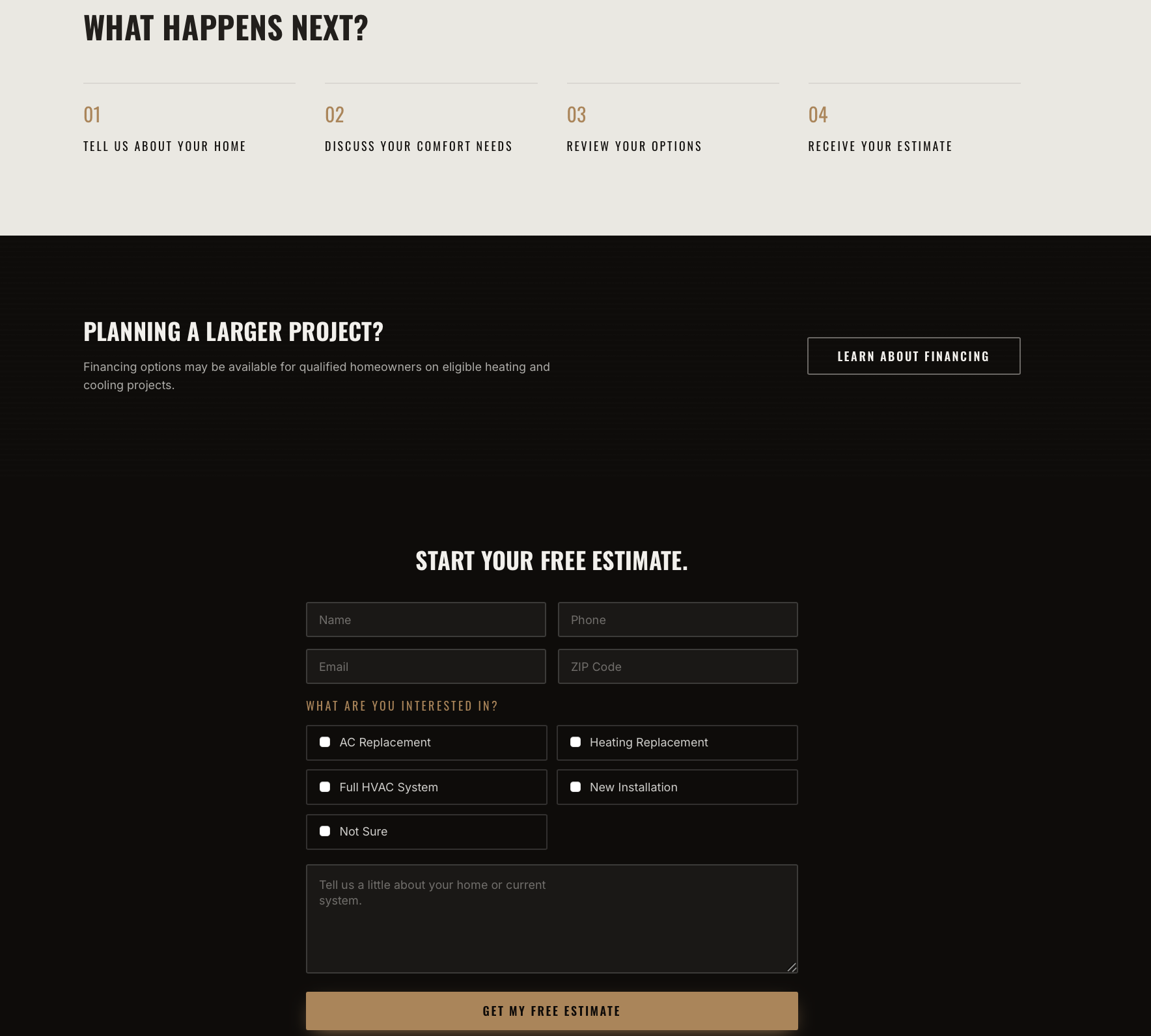 Iron Ridge estimate landing page, lower section