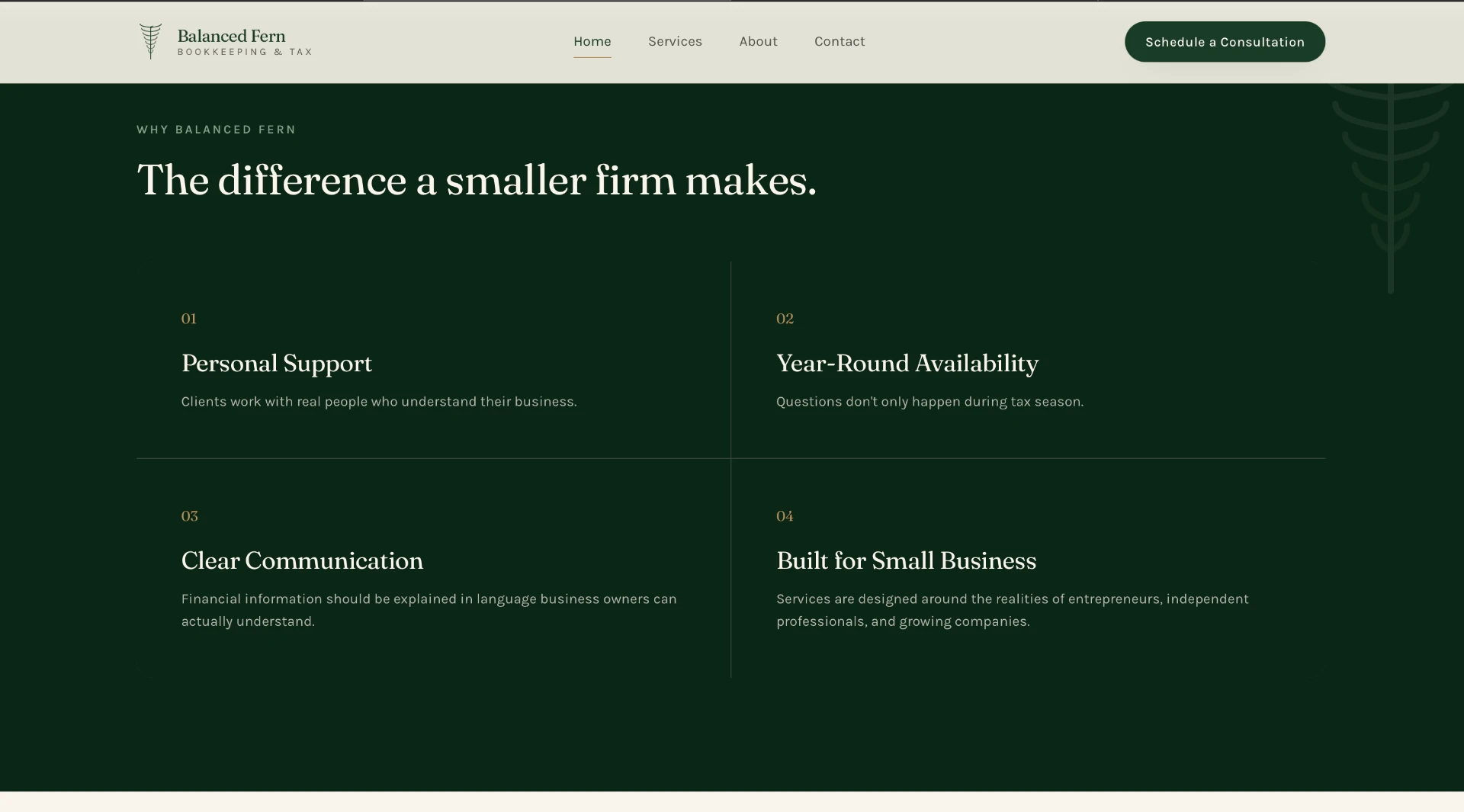 Balanced Fern Bookkeeping & Tax, Small-Firm Advantage