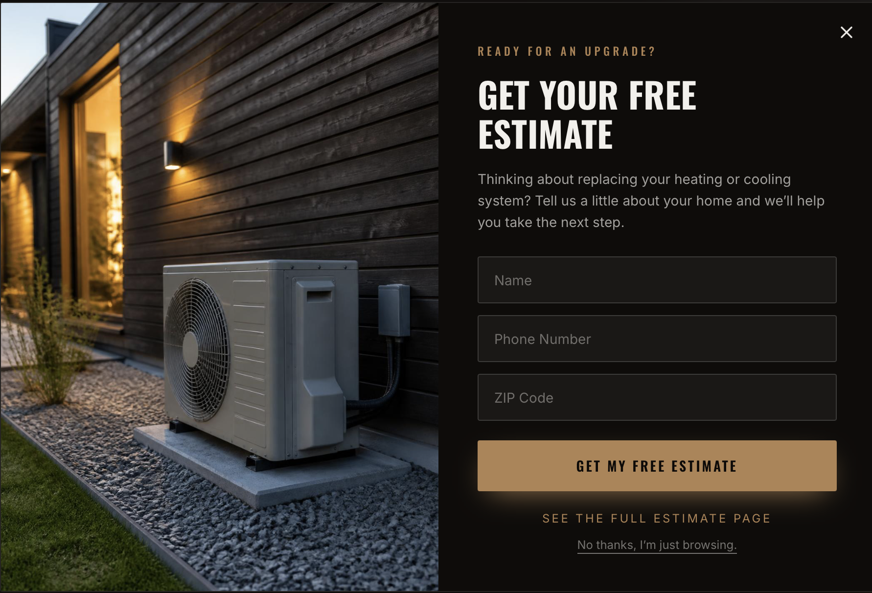 Iron Ridge free estimate pop-up, concept