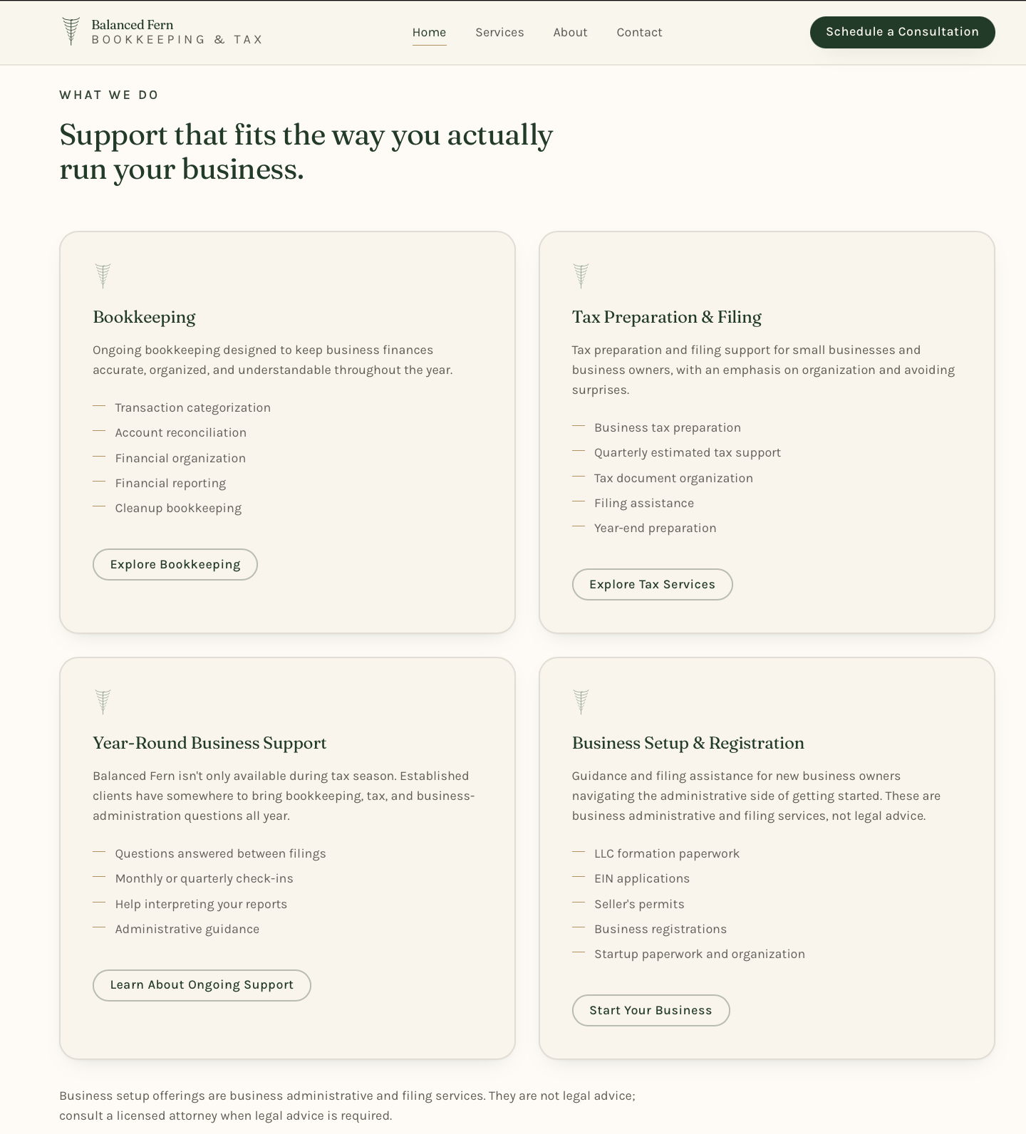 Balanced Fern Bookkeeping & Tax, Services + Support 1