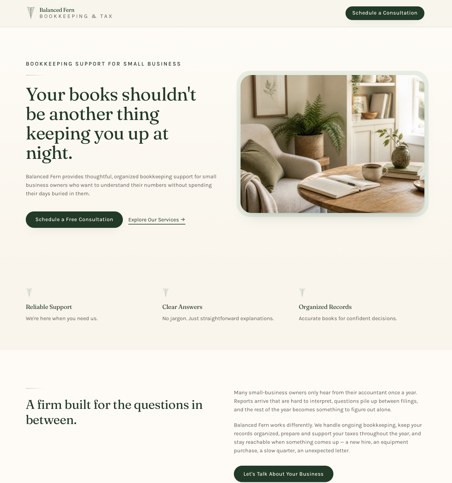 Balanced Fern consultation landing page, upper section